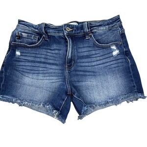 Kancan by Maurices Womens Denim Shorts Blue Frayed Hem Distressed Size 30
